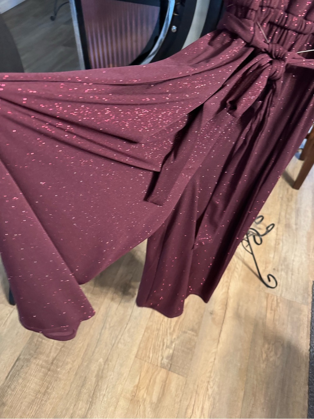 Michael Kors Sleeveless Burgundy Metallic Wrap-Effect Dress - Picture 4 of 7